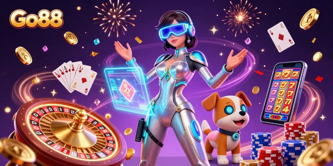 Engage with Go88 and enjoy exhilarating gameplay amidst swirling casino action and vibrant visuals.
