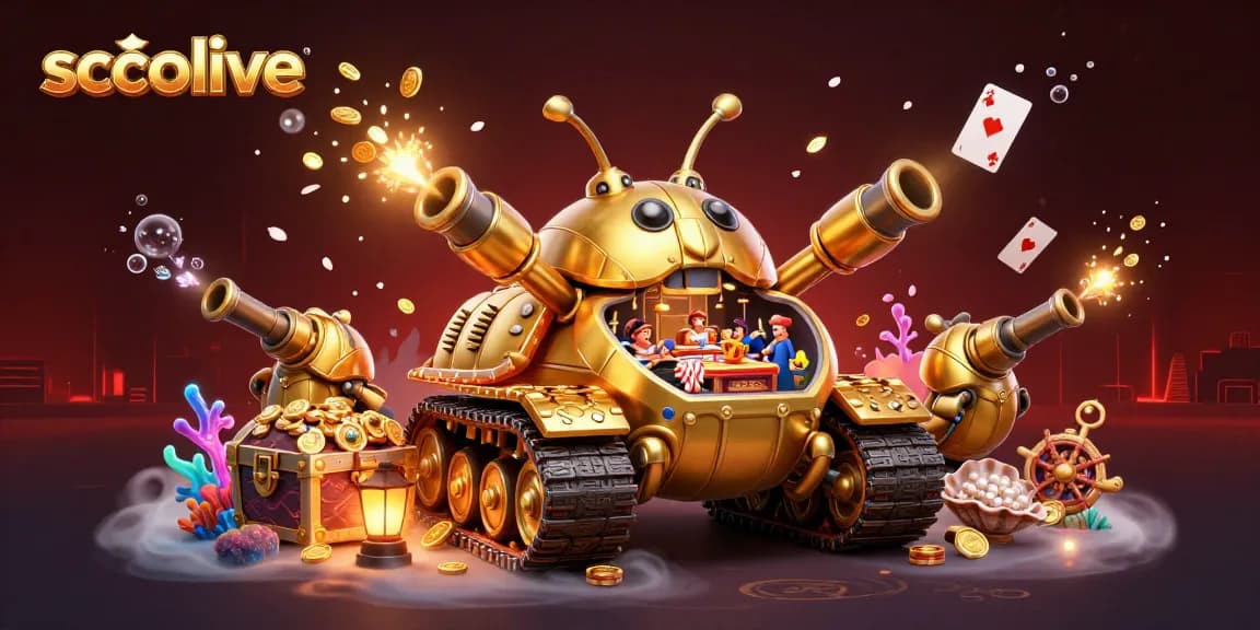 Experience the thrill of socolive with a vivid 3D casino scene showcasing a golden beetle tank.