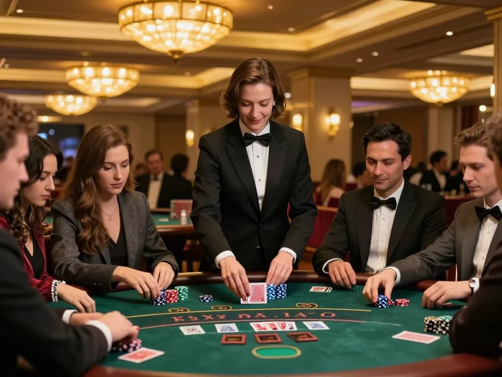 Players engaging in strategic blackjack gameplay at a luxurious casino, featuring the opportunity to win big with https://mm88.green/.