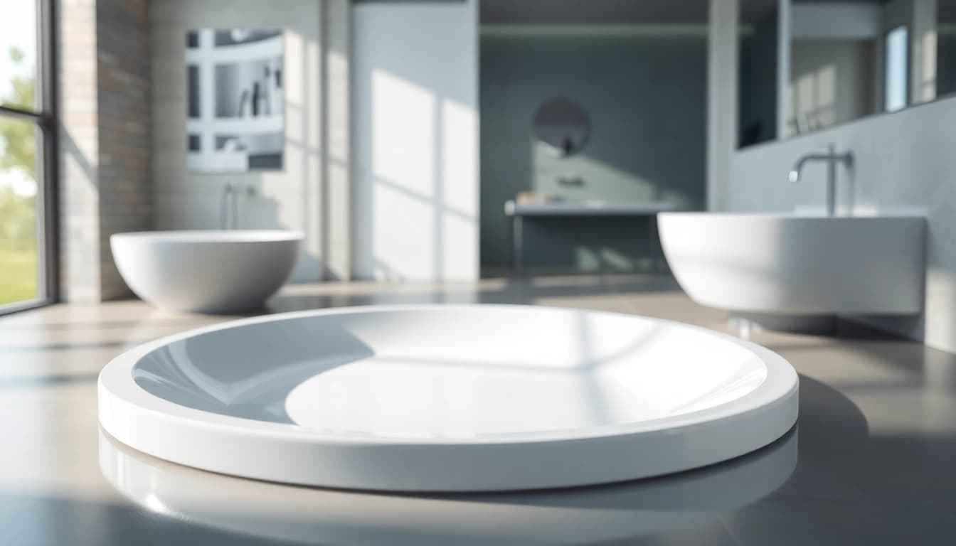 Showcasing elegant shower bases with modern designs in a bright bathroom setting.
