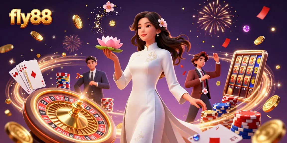 Experience the excitement of fly88 with an elegant casino scene filled with dynamic game elements.
