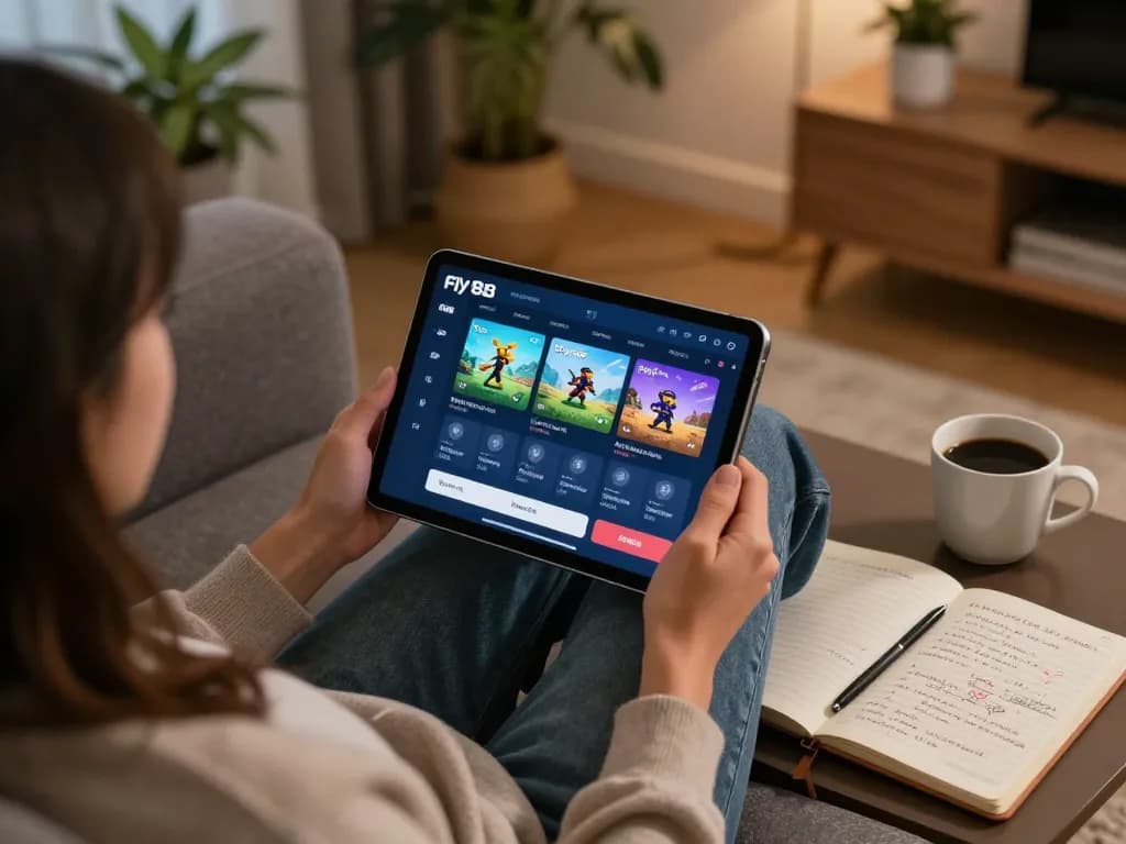 Experience online gaming excitement with fly88 using a tablet in a cozy home environment