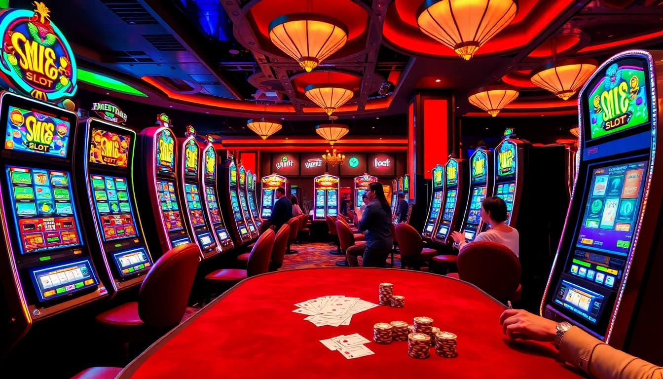 Players enjoying the excitement of the mm66 slot machines in a luxurious casino atmosphere.