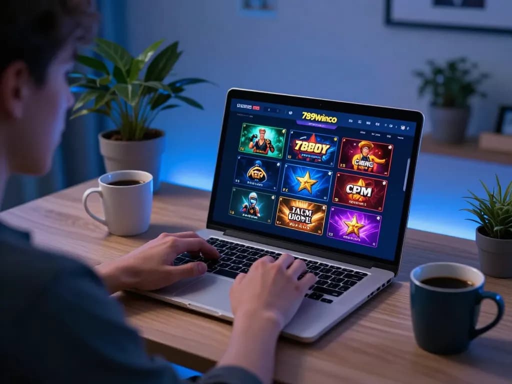 Engaged player using the 789winco platform at home, showcasing the online casino experience.