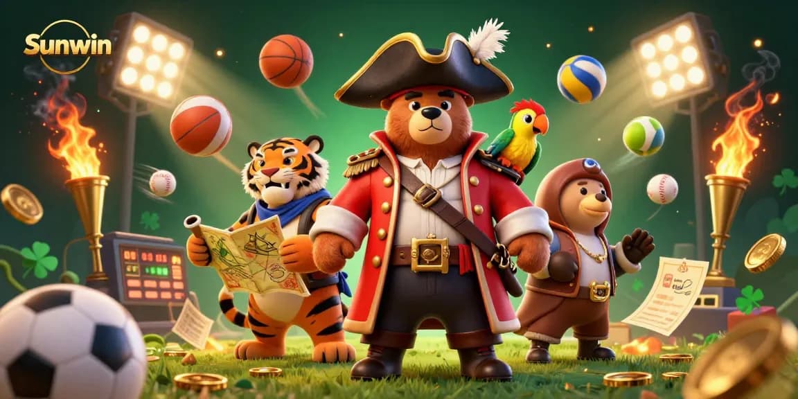 Bet big with Sunwin while diving into a dynamic scene of a pirate captain and tiger exploring thrilling sports games.