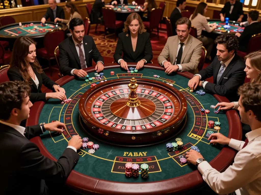 Players engage in a high-stakes roulette game at F168, showcasing bets and excitement in a vibrant casino.