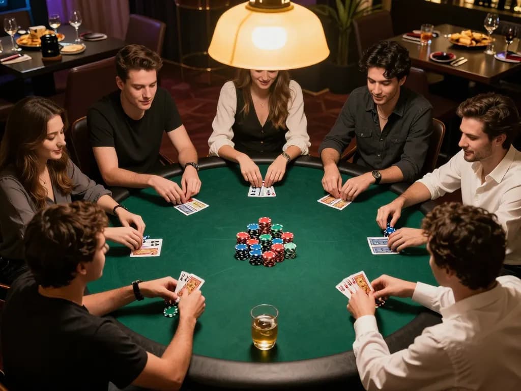 Engaged friends playing poker during a game night showcasing strategic moments on c168 com.