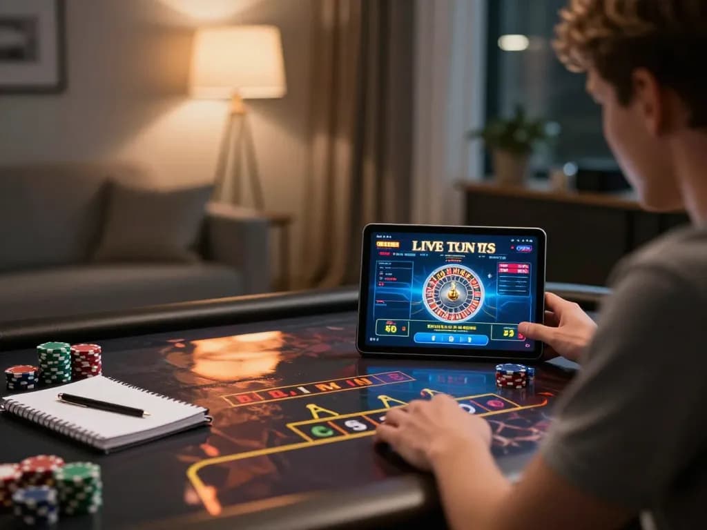 uu88 player strategizing on live roulette game at home, highlighting the excitement of online gaming.