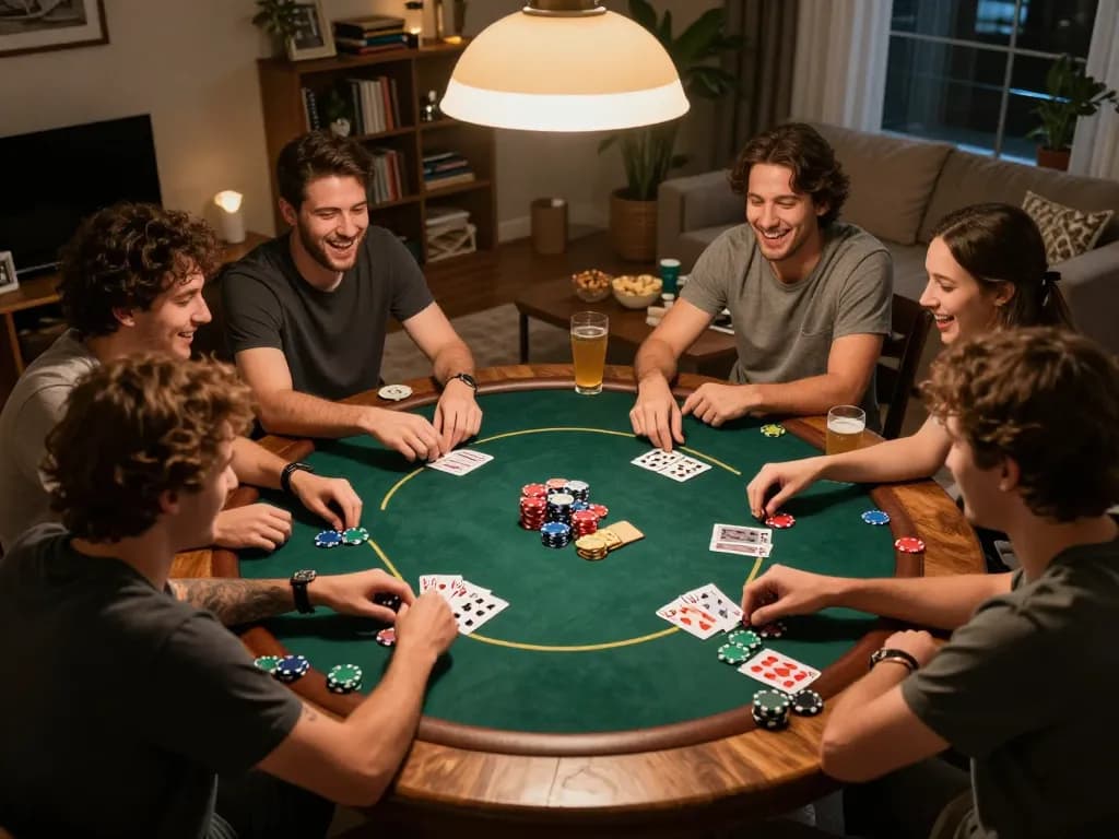 Playing poker during a home game night with friends, showcasing a fun and competitive atmosphere centered around g28.