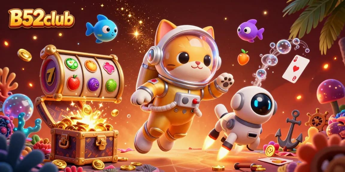 B52club captures the excitement of slots and jackpots with vibrant 3D characters and dynamic casino elements.