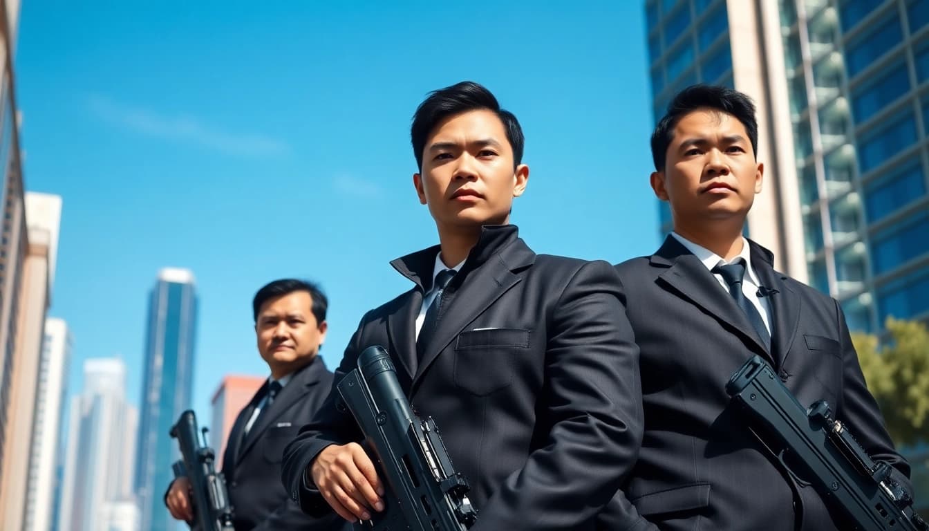 Close protection Hong Kong personnel actively oversee a secured area, demonstrating vigilance and professionalism.