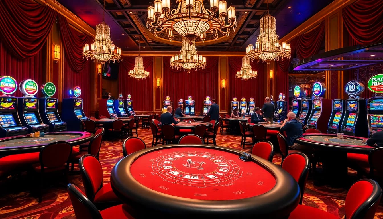 Experience the thrill of winning at 79king in a luxurious casino game room with vibrant slot machines and live players.