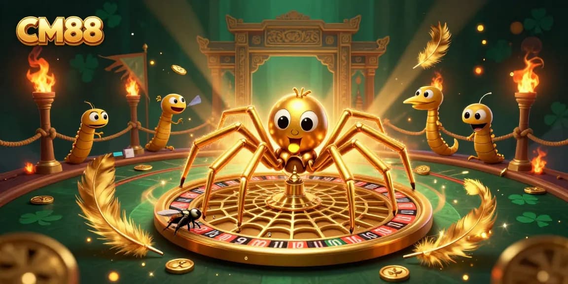 Engage in the excitement of CM88's grand casino scene with a golden spider and croupier.