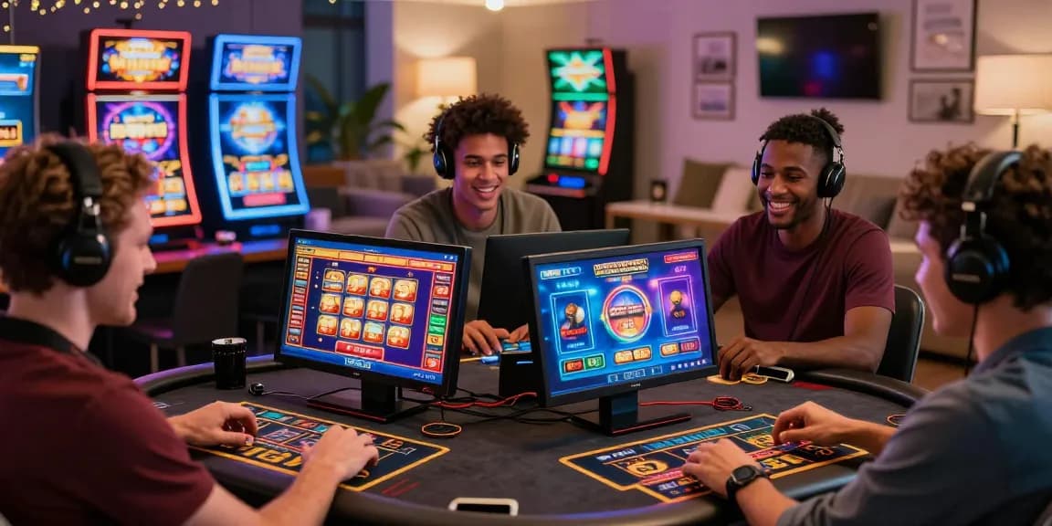 Engaging scene of players enjoying credit card casinos at https://chps.org.uk, showcasing diverse online gaming options and festive atmosphere.