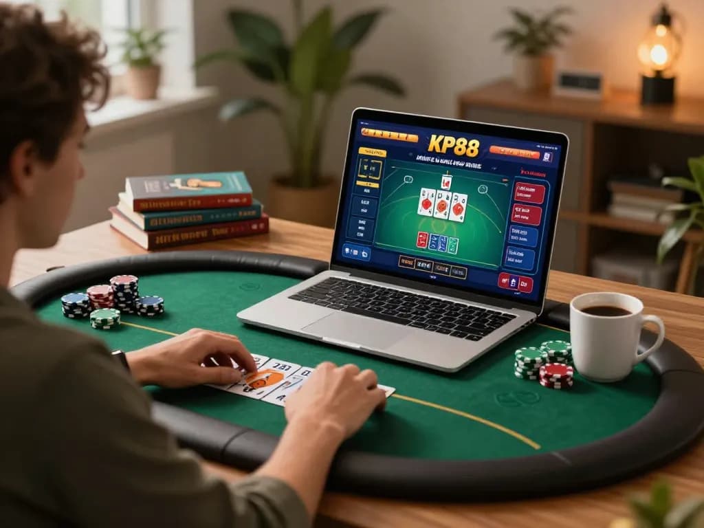 Engaged player enjoying online poker at KP88, showcasing dynamic gameplay and strategy.