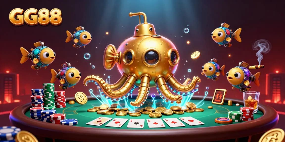 Join the adventure in GG88's vibrant 3D casino world, where golden kraken and poker battles await!