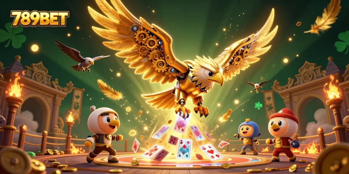 Experience thrilling gameplay at 789BET with golden eagle soaring through vibrant casino elements.