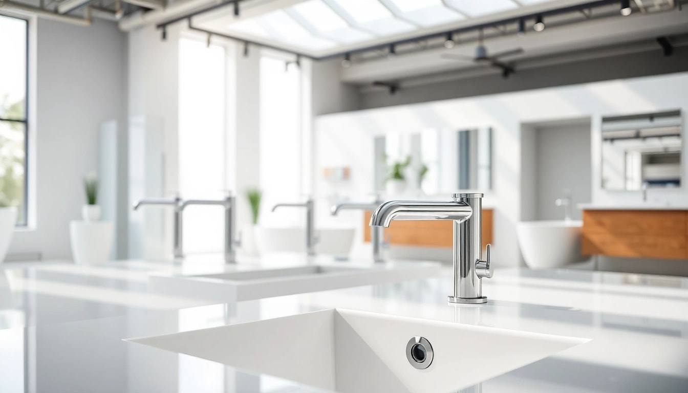 Visualisierung der sonni sanitär Produkte in einem modernen Badezimmer, mit stilvollen Armaturen und eleganten Designs.
