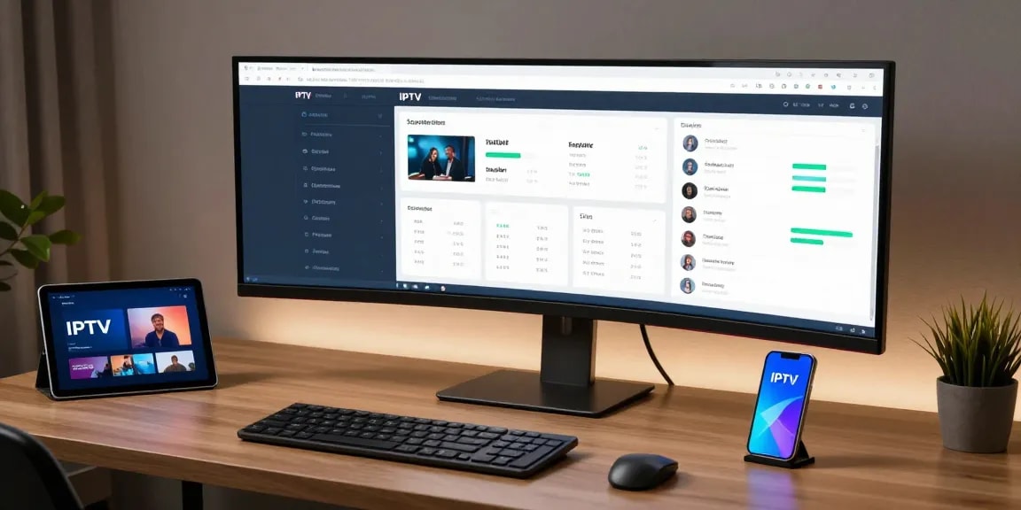 IPTV reseller technology insights on a modern dashboard, enhanced by cloud computing and software development.