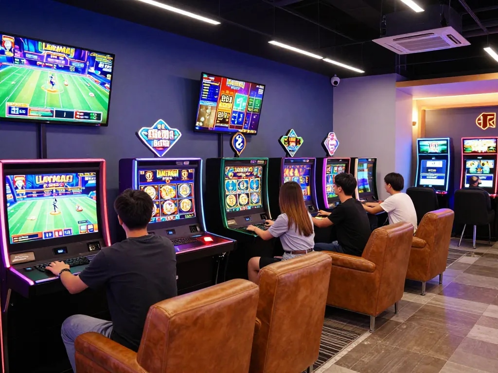 Experience the excitement of EE88 in a lively gaming environment with modern lounges and diverse gaming options.