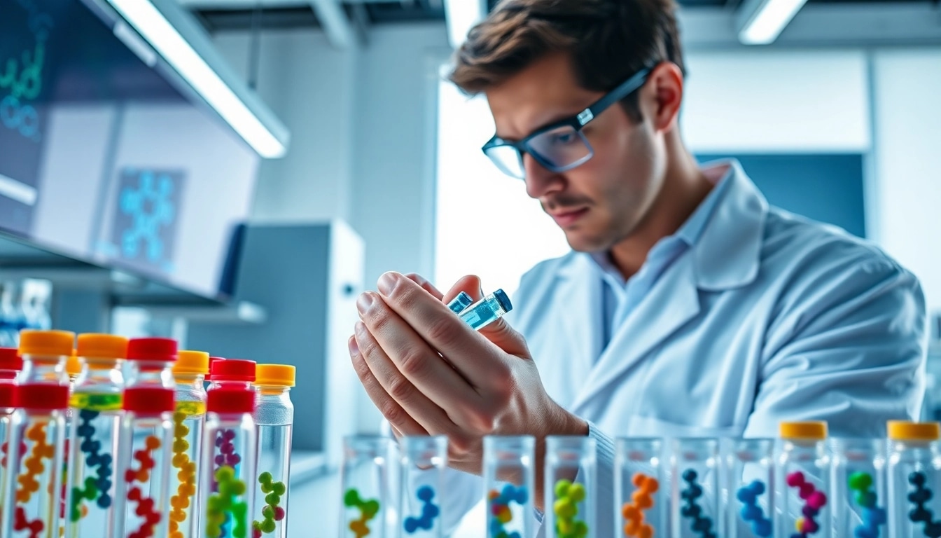 Scientist handling peptide samples in a lab, showcasing Peptides UK research.