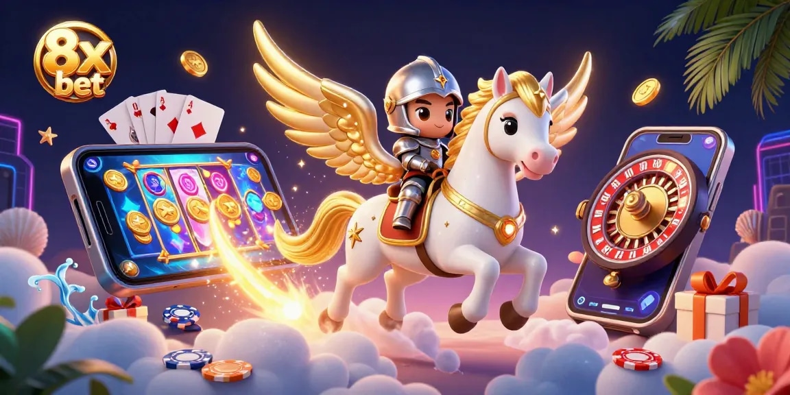 Experience thrilling 8x bet action with the celestial horse racing through a colorful casino world.