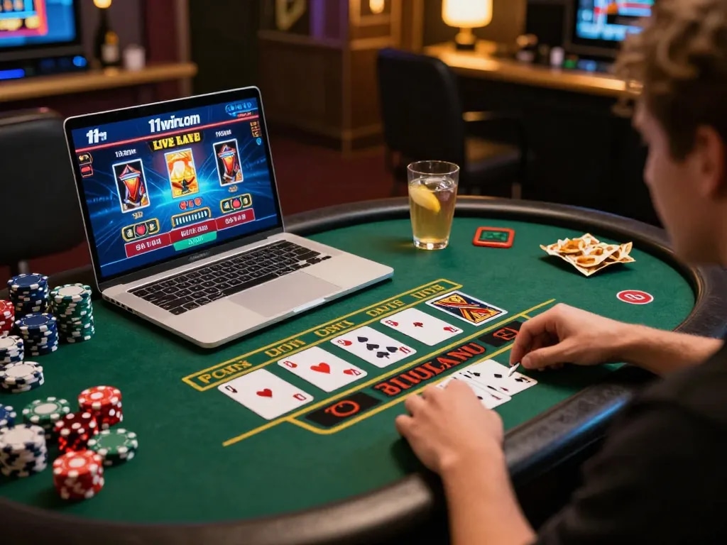 Player engaging in live dealer games at 11win com, showcasing a vibrant online casino experience