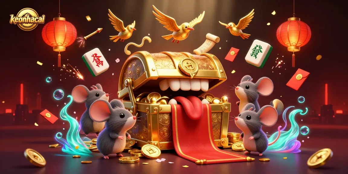 Raise your bets with keonhacai's exciting golden chest scene filled with rich gambling vibes.