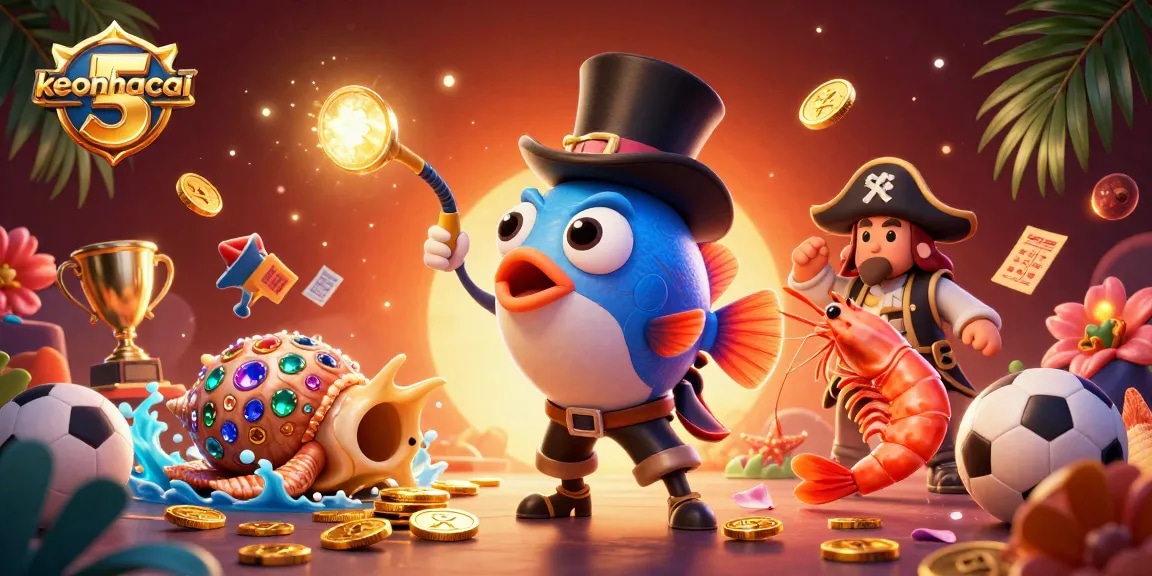 Join the excitement in the vibrant scene of keonhacai 5 with anglerfish, shrimp, and snail captivating bettors.