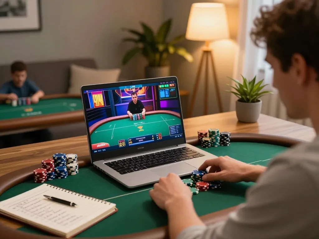 Player engaged in an online poker session featuring SC88 betting strategies and gameplay.