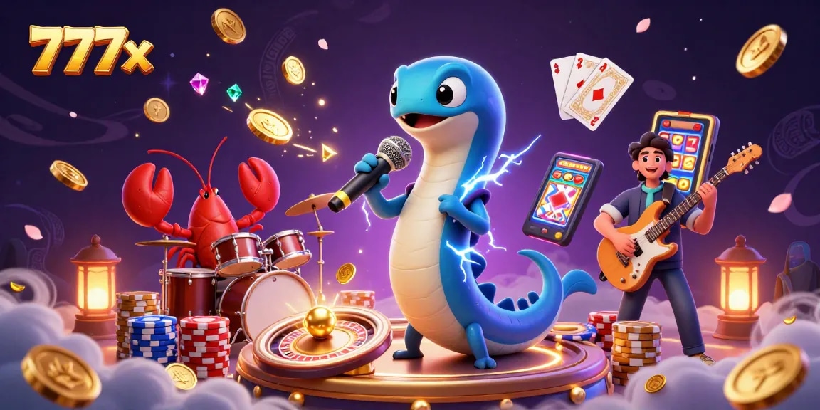 Engage with 777x's vibrant underwater casino scene featuring an electric eel DJ, creating a fun atmosphere.