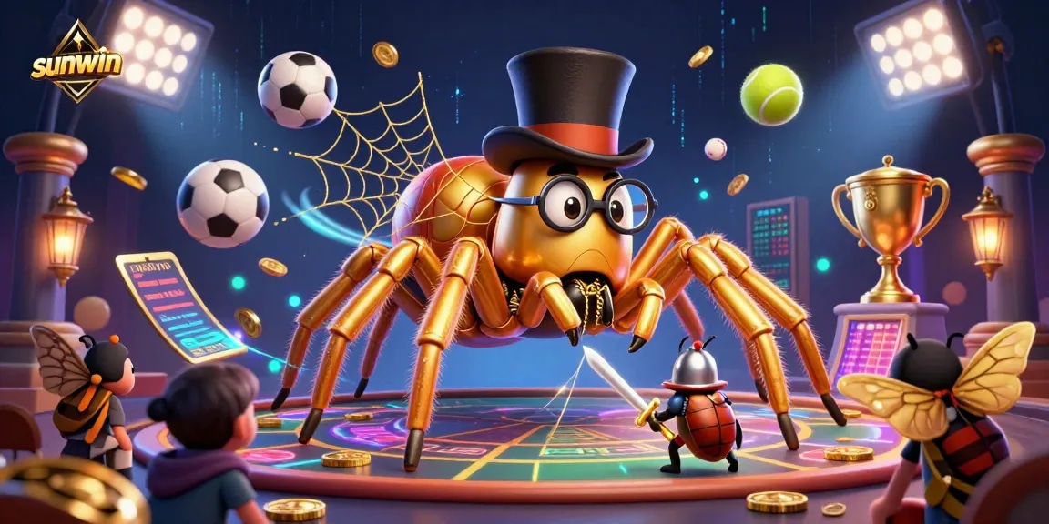 Engage with sunwin's thrilling games showcased in a vibrant 3D casino illustration.