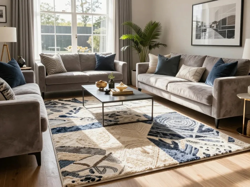 Luxury carpets London displayed in an elegant living room setting with modern decor and warm sunlight.