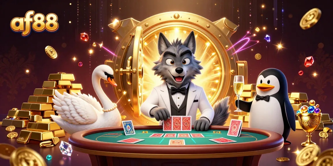 Experience immersive gaming at af88 with a stylish wolf, swan dealer, and penguin sommelier.