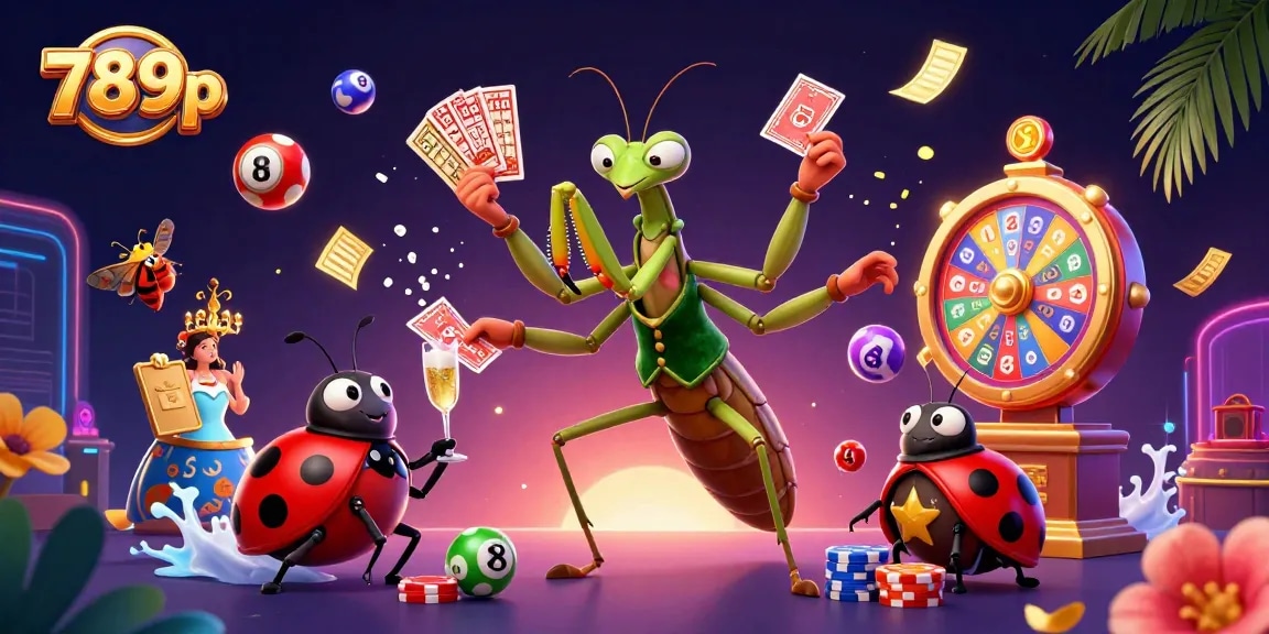 Experience the vibrant action at 789p with a lively casino scene featuring colorful lottery balls and dynamic characters.