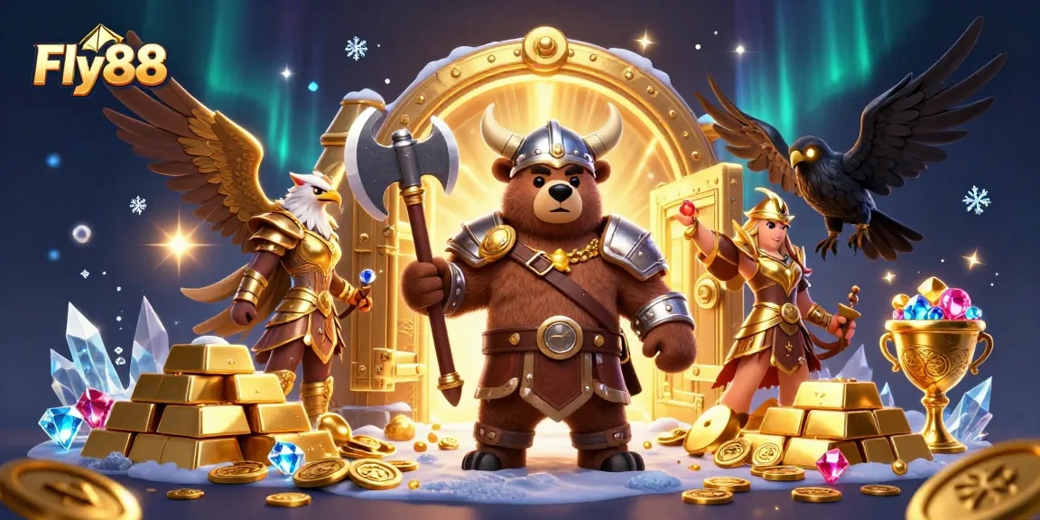 Fly88 invites players to spin and win, featuring vibrant casino elements and characters in action.