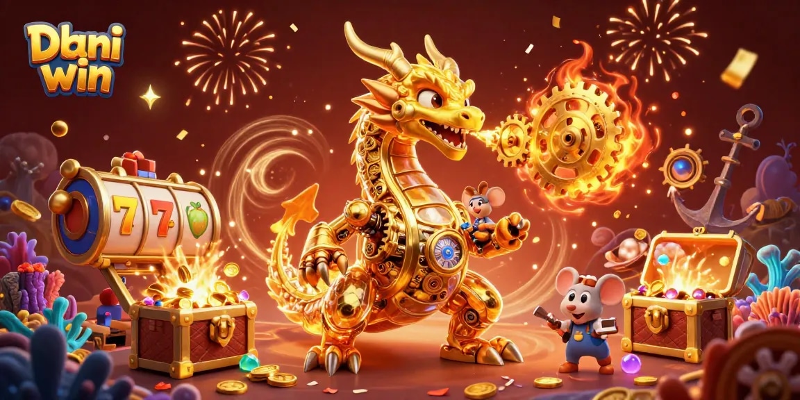 Dive into the thrill of Dhani win with a golden dragon and vibrant casino elements.