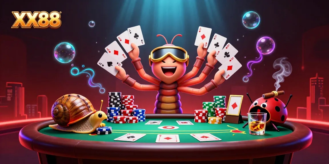 Experience the thrill of XX88 with an exciting casino scene featuring unique characters and rich game elements.