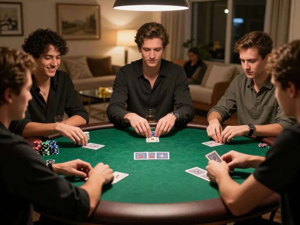 Engaging poker game at home, showcasing social dynamics around open88 com.