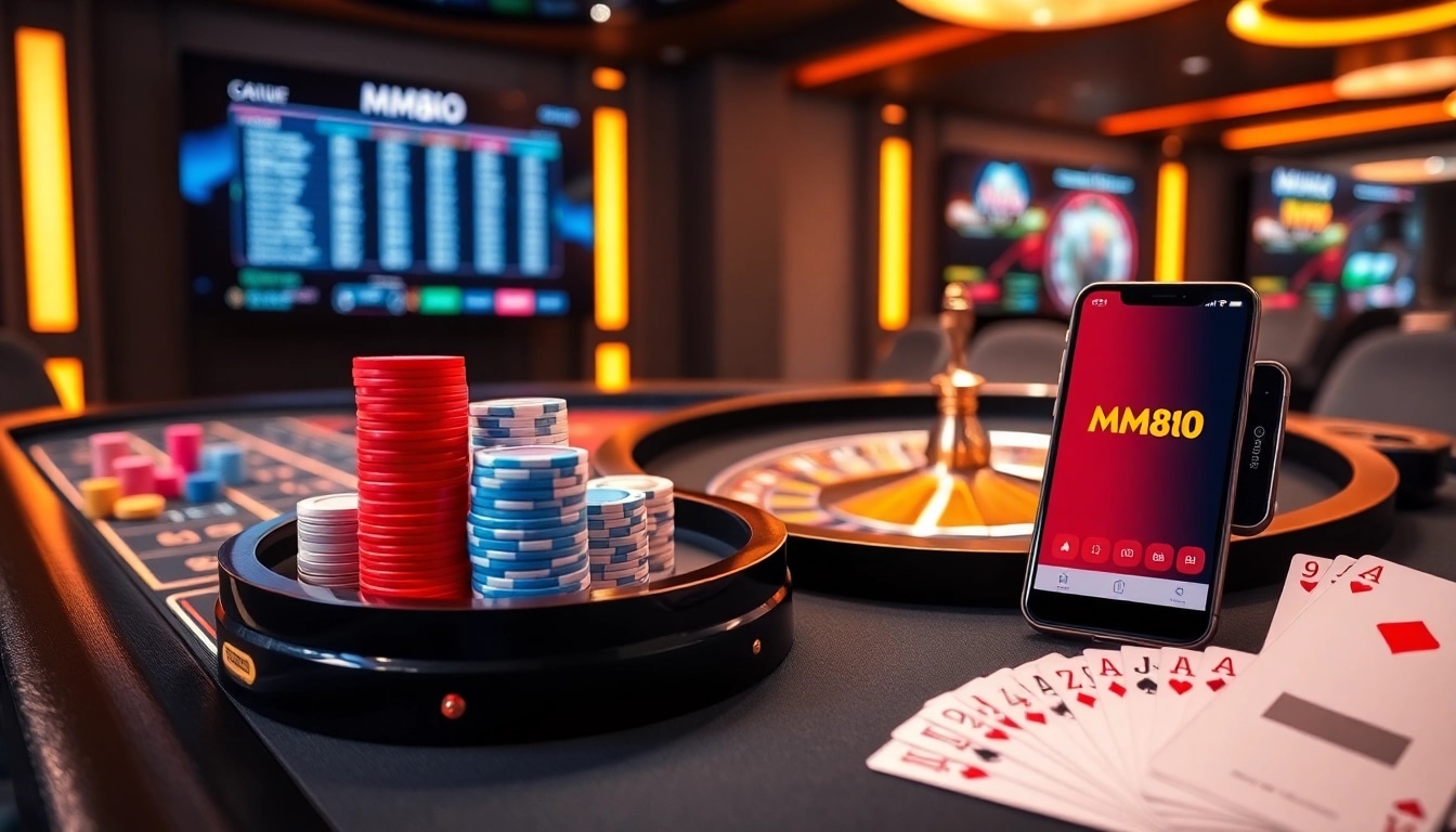 Engaging gambler placing bets on https://mm88.observer/ with vibrant casino elements and an online interface.