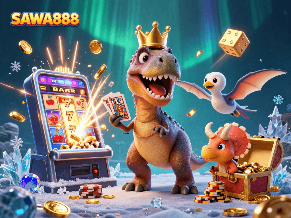 Experience thrilling slots and jackpots at SAWA888 with vibrant 3D characters and casino elements.