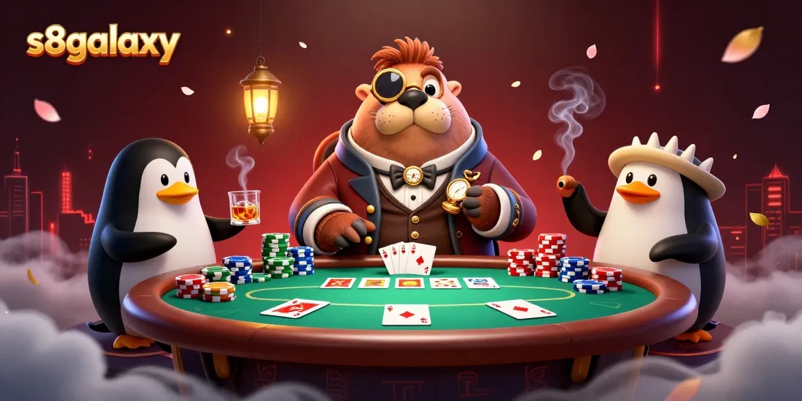 S8galaxy features a jolly walrus playing poker underwater with themed characters and elements.
