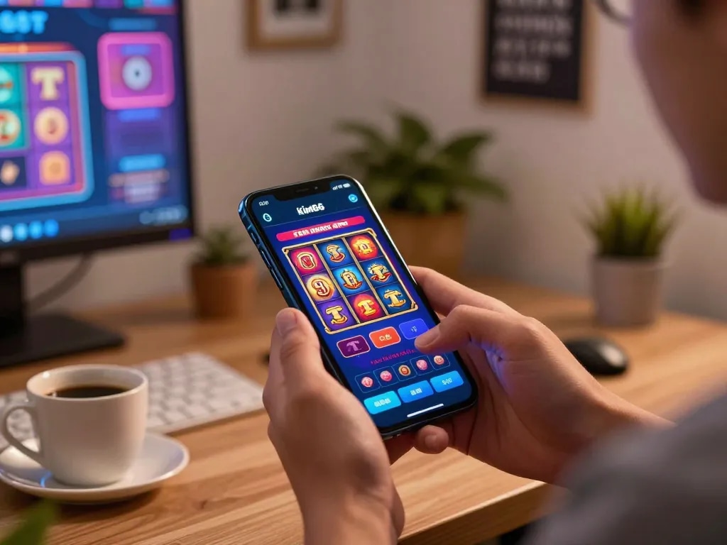 Player engaging with the kim66 app on a smartphone for online gambling