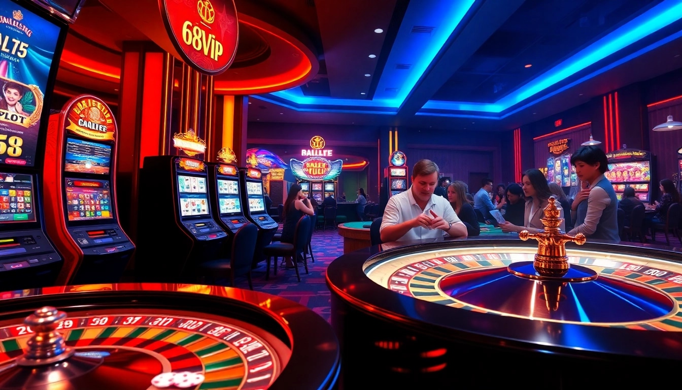Experience the thrilling online gambling scene at 68VIP with vibrant casino elements.