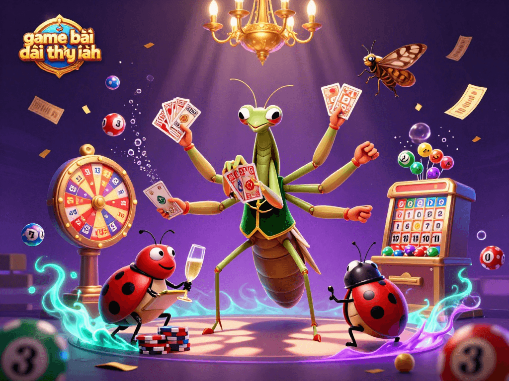 Engage in thrilling games with game bài đổi thưởng uy tín, illustrated with vibrant casino elements and characters.