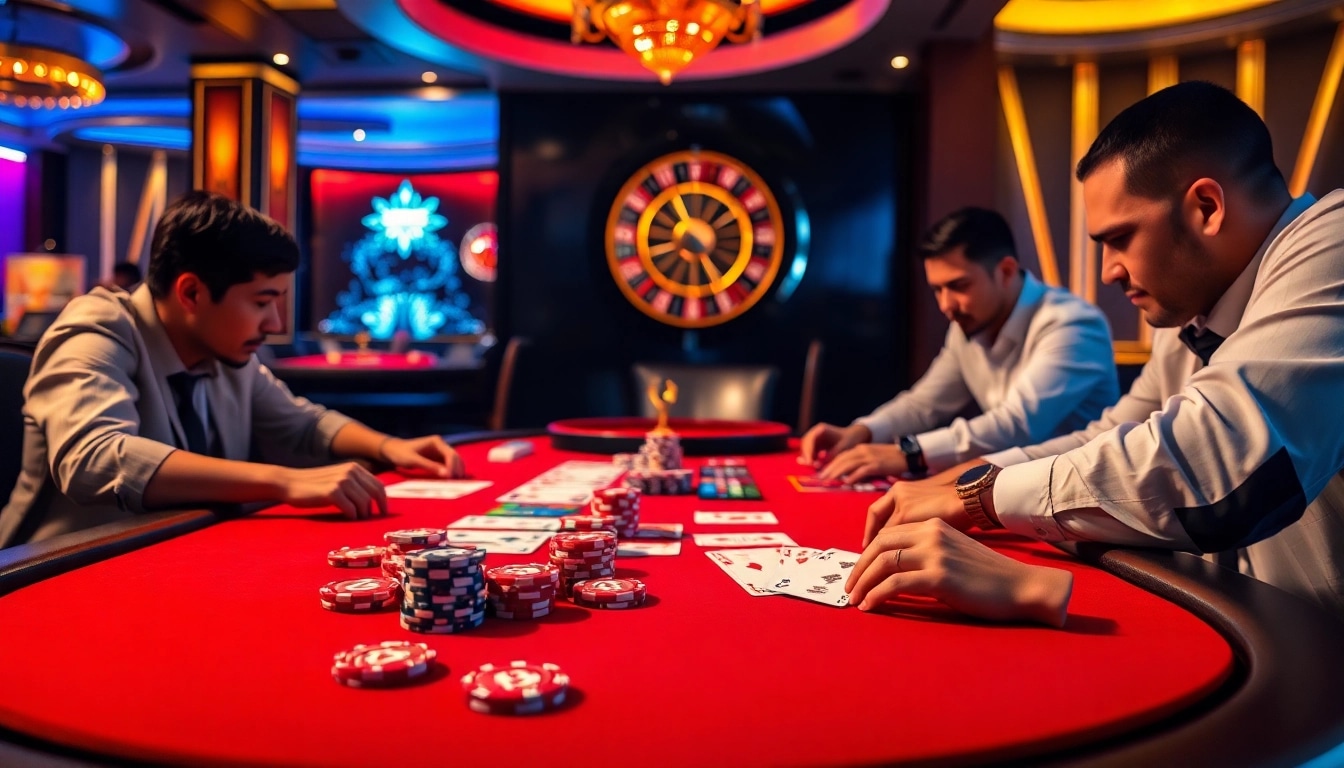 Experience thrilling gameplay at TG88 casino with vibrant poker tables and lively atmosphere.