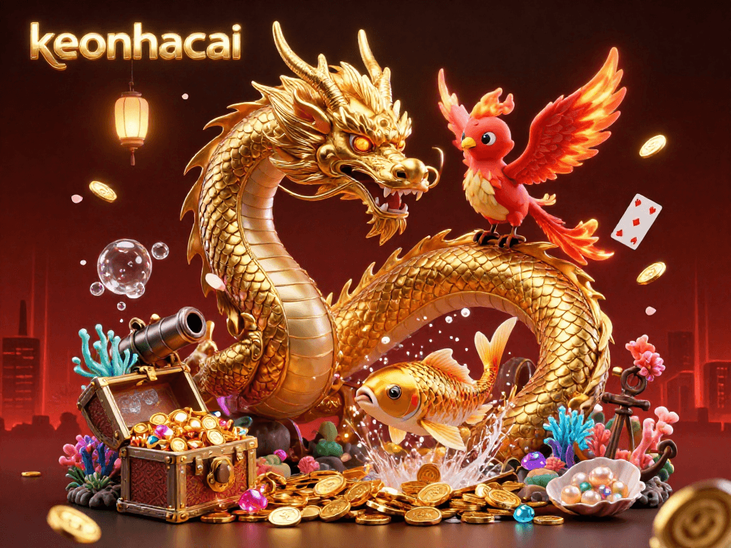Engage with the thrilling world of keonhacai through dynamic casino elements featuring a golden dragon.