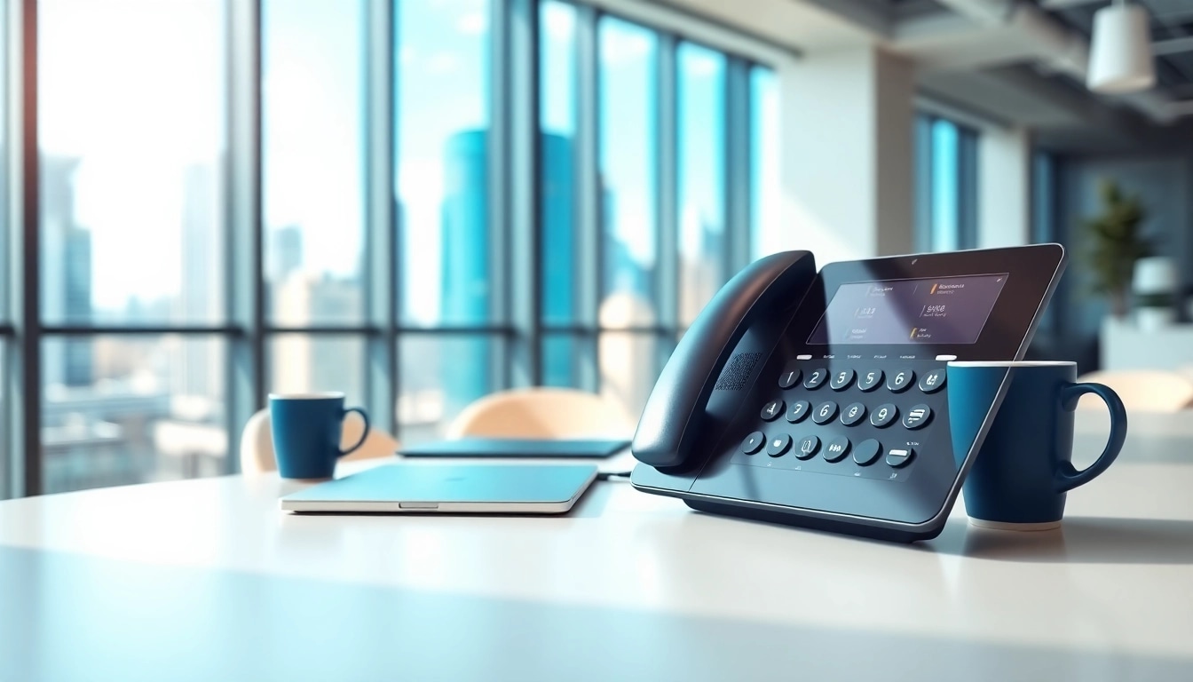 Showcasing a cloud based phone system in a vibrant office setting with modern technology.