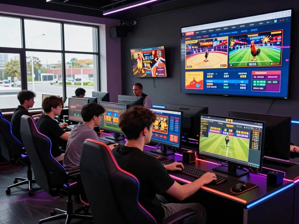 Oke179 players engaging in live betting at a modern online gaming environment with vibrant graphics.
