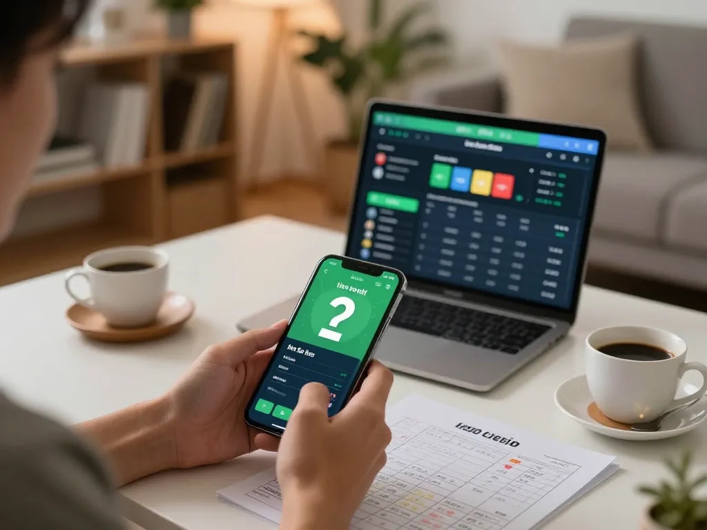 Engaging with kèo nhà cái updates via smartphone in a cozy home setting, promoting strategic online betting